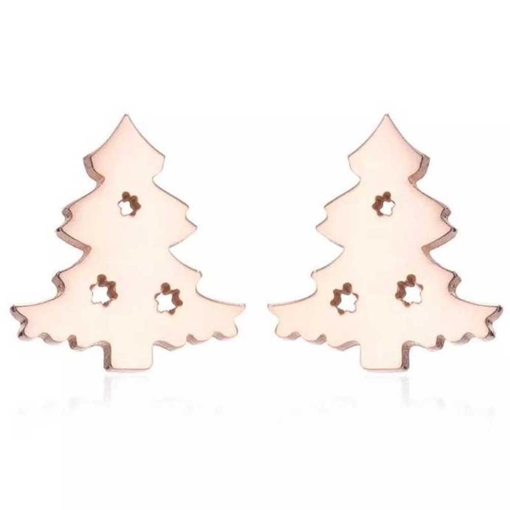 Rose Gold Christmas Tree Earrings